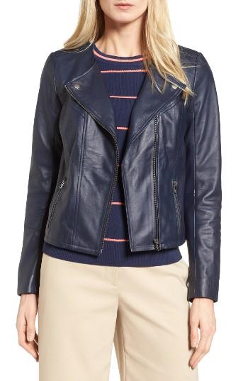 Women's Halogen Leather Moto Jacket - Blue