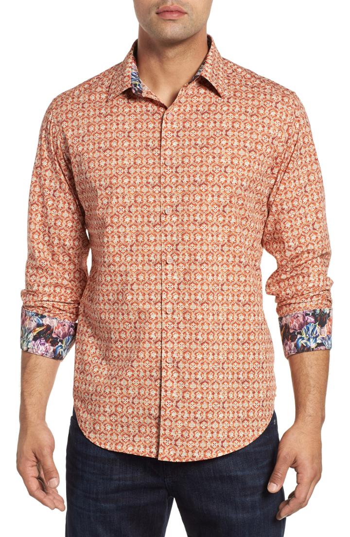 Men's Robert Graham Tresco Classic Fit Sport Shirt, Size - Orange
