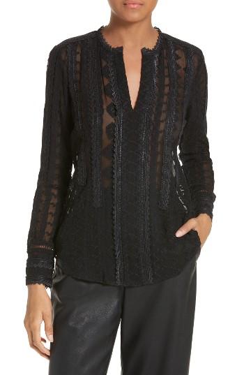 Women's Rebecca Taylor Embroidered Silk Chiffon Top