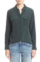 Women's Equipment 'slim Signature' Silk Shirt - Green