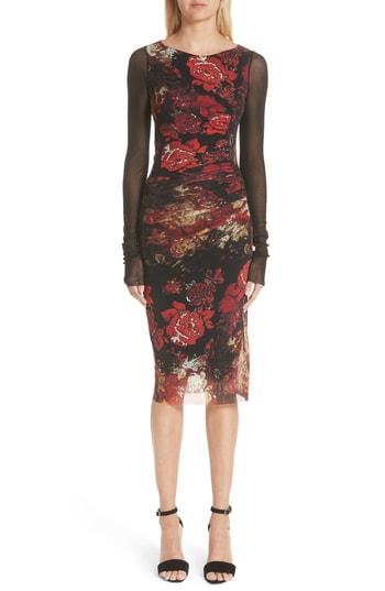 Women's Fuzzi Contrast Sleeve Tulle Dress - Red