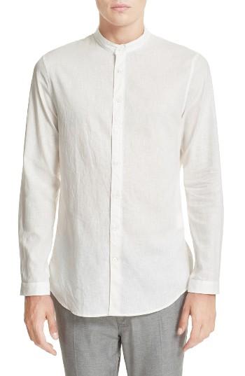 Men's John Varvatos Collection Extra Trim Fit Band Collar Linen Sport Shirt