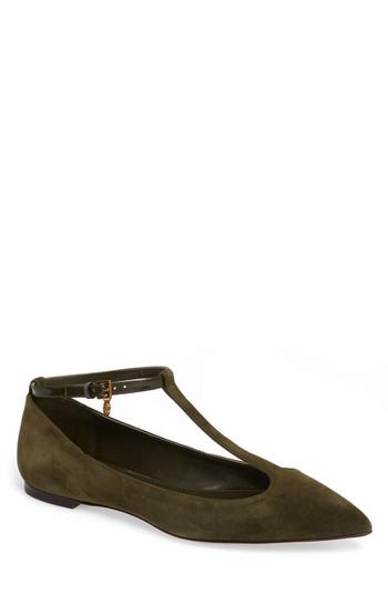 Women's Tory Burch Ashton T-strap Flat .5 M - Green