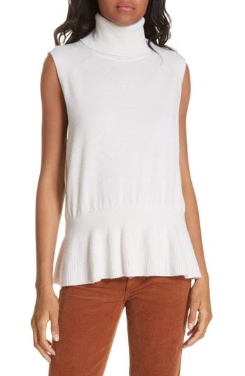 Women's Veronica Beard Noor Turtleneck Peplum Cashmere Top - Ivory