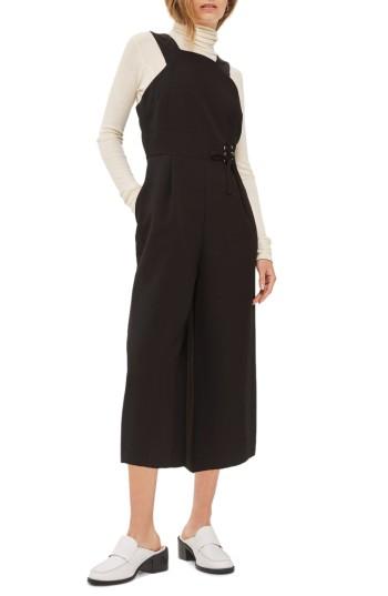 Petite Women's Topshop Tie Waist Jumpsuit P Us (fits Like 0p) - Black