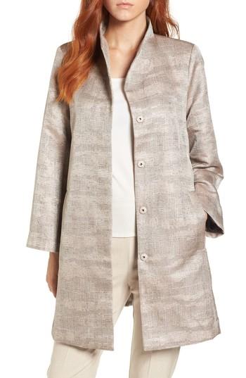 Women's Eileen Fisher Funnel Neck Jacquard Jacket, Size - Beige