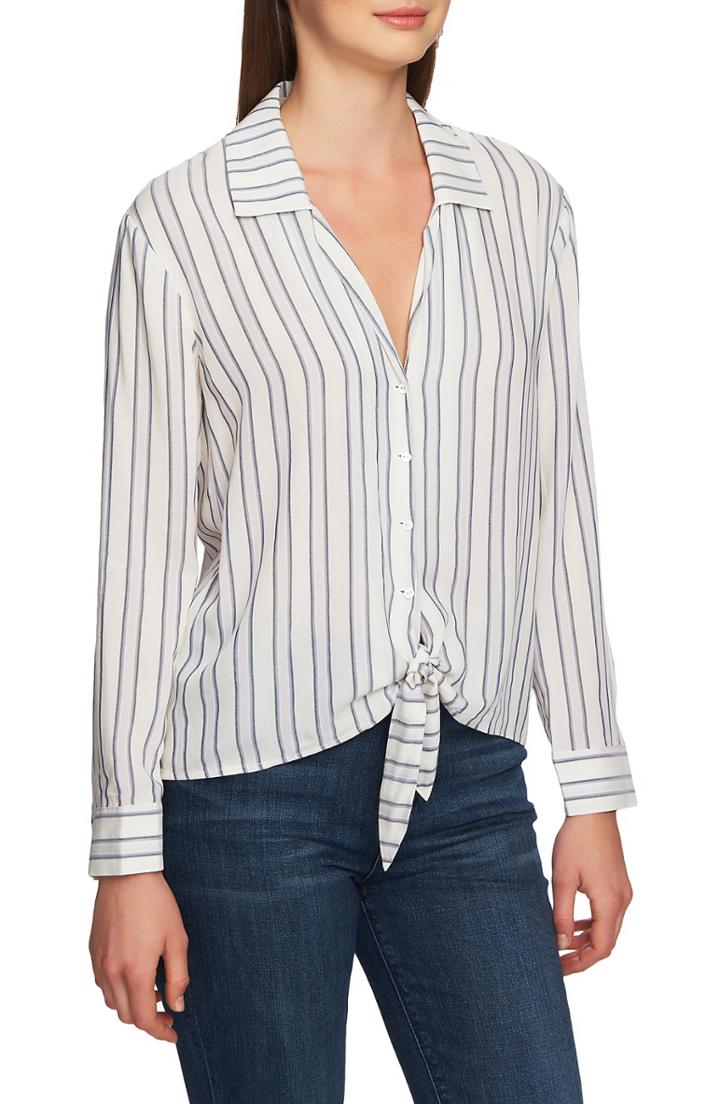 Women's 1.state Stripe Tie Front Blouse - White
