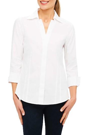 Petite Women's Foxcroft Fitted Three Quarter Sleeve Shirt P - White