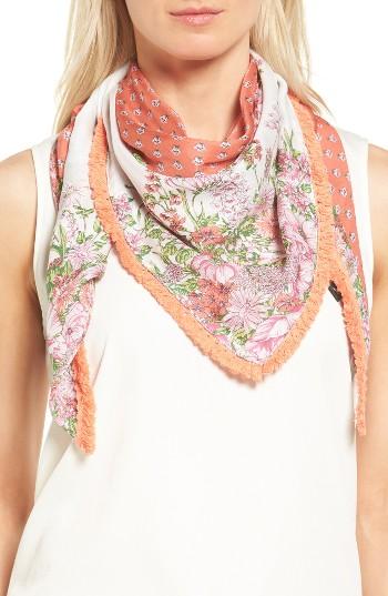 Women's Echo Print Silk Triangle Scarf, Size - Orange