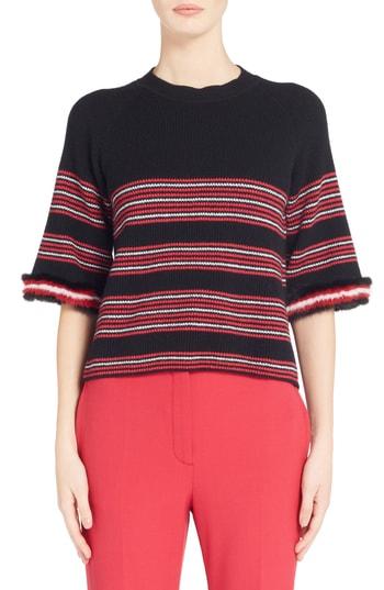 Women's Fendi Genuine Mink Fur Trim Stripe Sweater Us / 38 It - Black