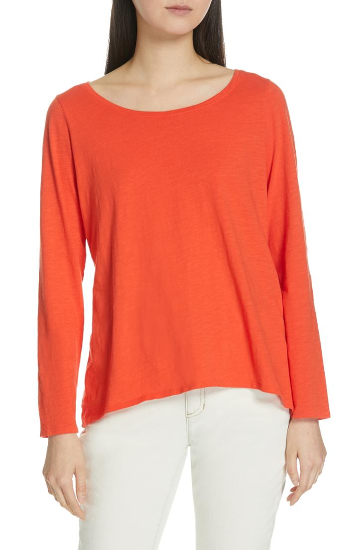 Women's Eileen Fisher Long Sleeve Organic Cotton Tee, Size - Red