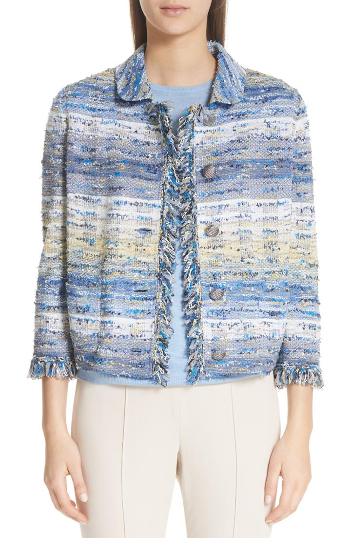 Women's St. John Collection Chelsea Tweed Knit Jacket - Blue