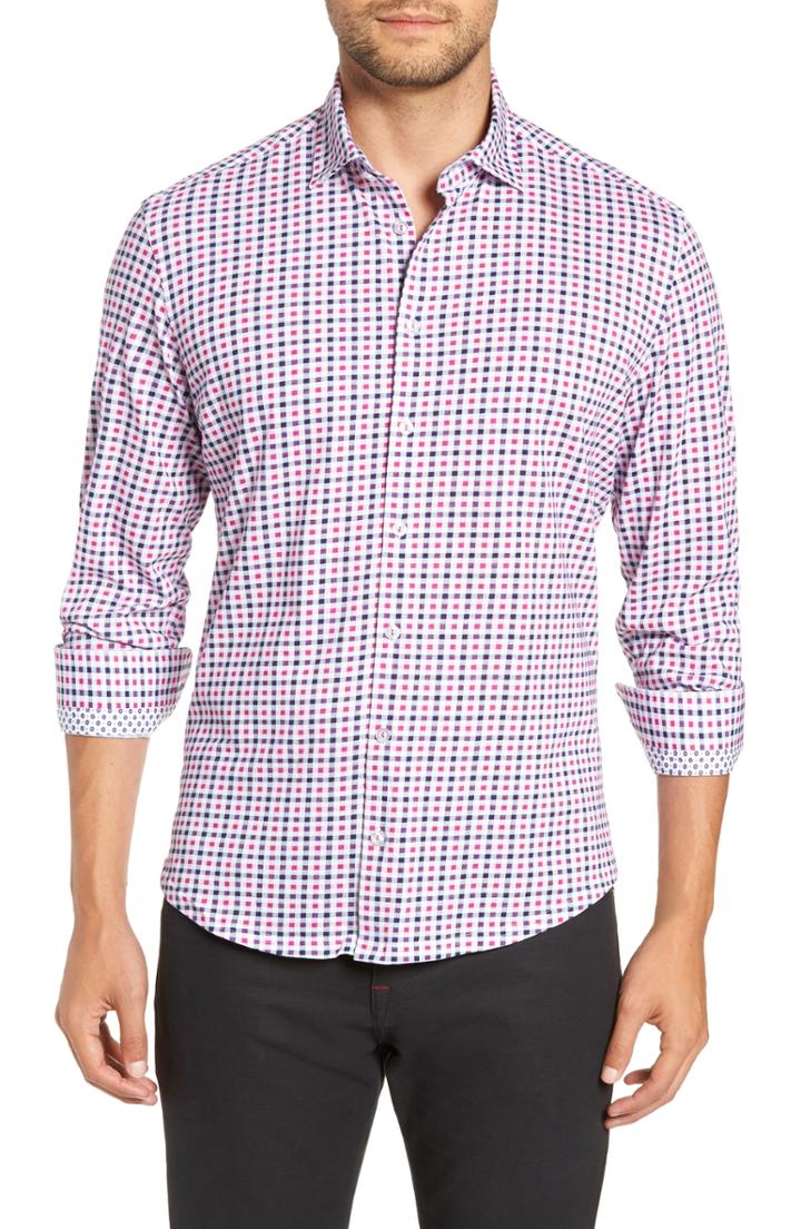 Men's Stone Rose Trim Fit Knit Sport Shirt, Size - Pink