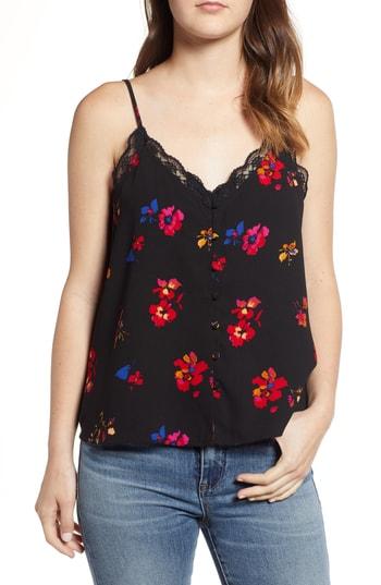 Women's Bp. Print Lace Trim Camisole, Size - Black