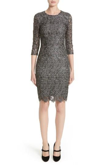 Women's St. John Collection Plume Embroidered Lace Dress - Grey