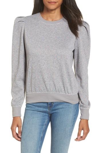 Women's Bp. Metallic Knit Puff Sleeve Sweatshirt, Size - Grey