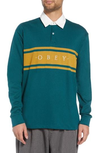 Men's Obey Hero Long Sleeve Polo - Blue/green