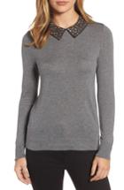 Women's Halogen Embellished Collar Sweater - Grey