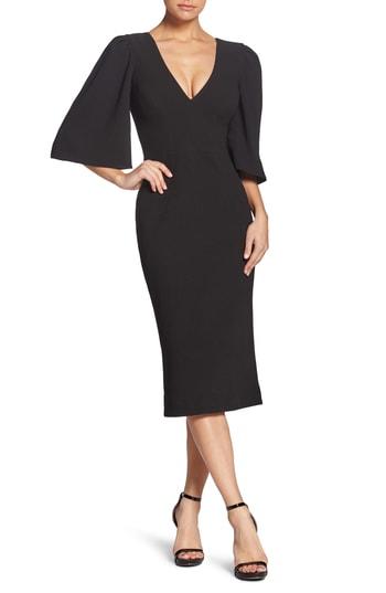 Women's Dress The Population Coco Plunging Crepe Tea Length Dress, Size - Black