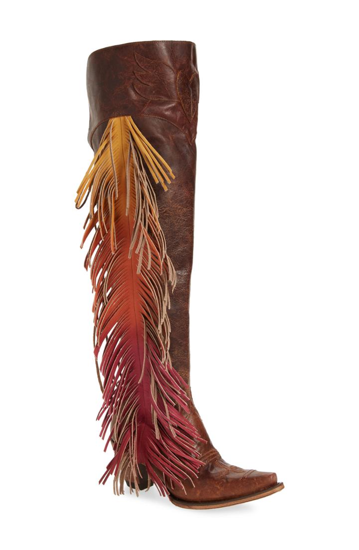 Women's Lane Boots Fringe Over The Knee Western Boot M - Brown