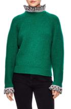 Women's Sandro Wool Blend Poplin Detail Sweater - Green