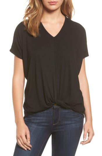Women's Bobeau Twist Front V-neck Tee - Black