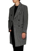Men's Topman Herringbone Wool Blend Coat - Grey
