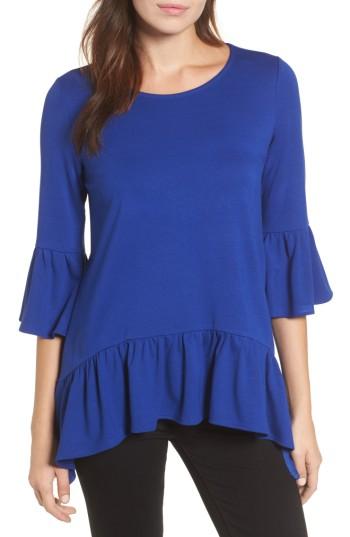 Women's Gibson Bell Sleeve Handkerchief Ruffle Top - Blue