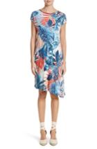 Women's Fuzzi Foliage Print Asymmetrical Short Sleeve Shift Dress - Blue