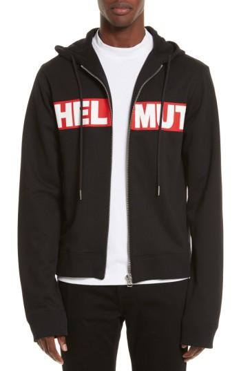 Men's Helmut Lang Boxed Logo Zip Hoodie - Black