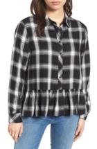 Women's Vince Camuto Ruffle Hem Plaid Shirt - Black