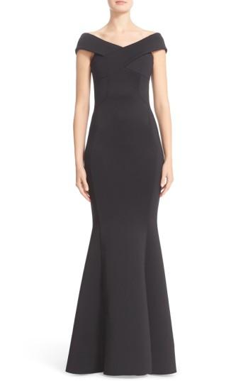Women's Rachel Gilbert Off The Shoulder Neoprene Mermaid Gown - Black