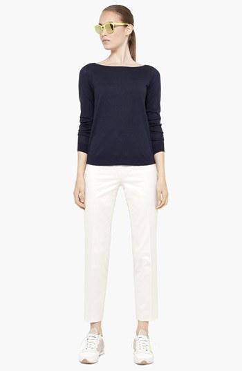 Akris Punto Contrast Back Zip Wool Knit Sweater Navy