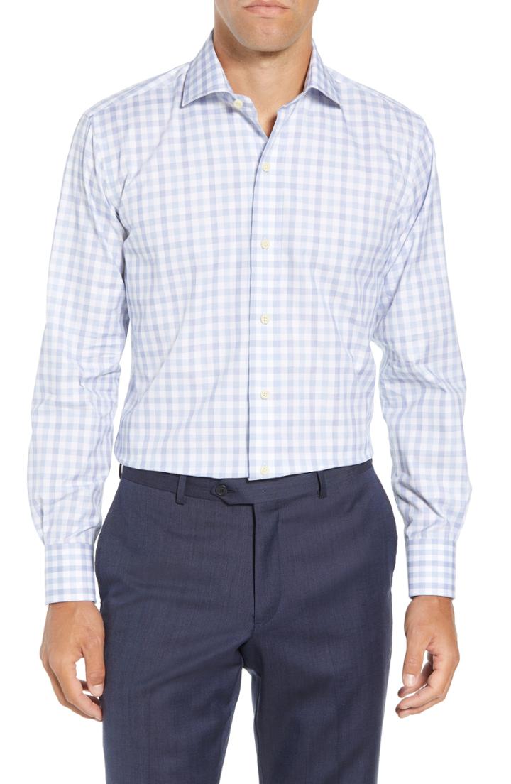 Men's Ledbury Corbly Trim Fit Check Dress Shirt .5 - Blue