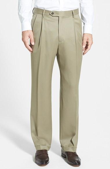 Men's Berle Pleated Wool Gabardine Trousers X 32 - Beige
