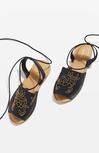 Women's Topshop Halle Embroidered Sandal .5us / 35eu - Black
