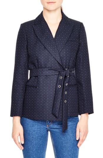 Women's Sandro Polka Dot Belted Jacket - Blue