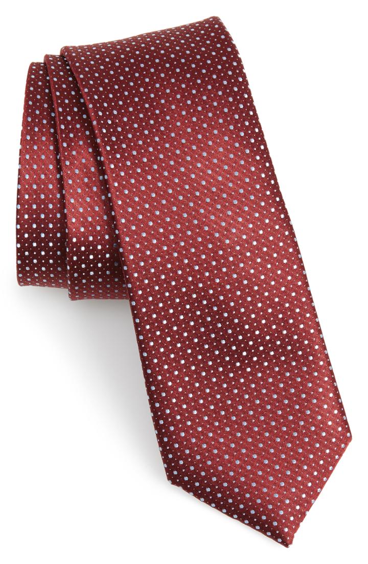 Men's Calibrate Cassida Dot Silk Tie, Size - Red