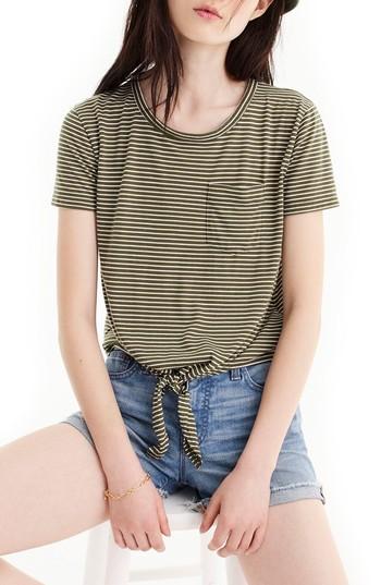Women's J.crew Knotted Stripe Pocket Tee - Green