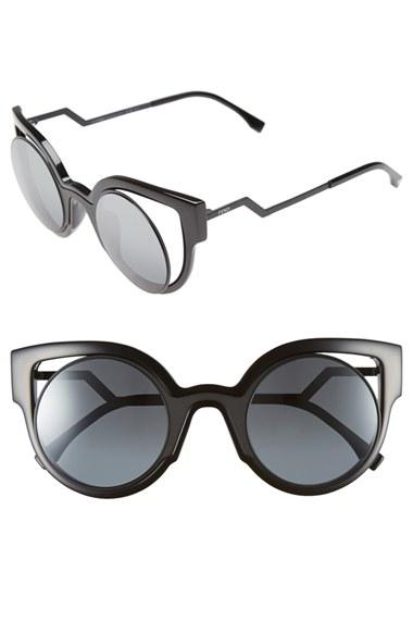 Women's Fendi 'orchidea' 49mm Cat Eye Sunglasses - Matte Shiny Black