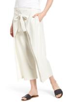 Women's Eileen Fisher Washable Stretch Crepe Tie-front Crop Wide Leg Pants - Ivory