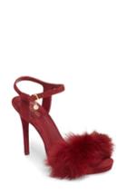 Women's Michael Michael Kors Faye Genuine Rabbit Fur Sandal M - Red