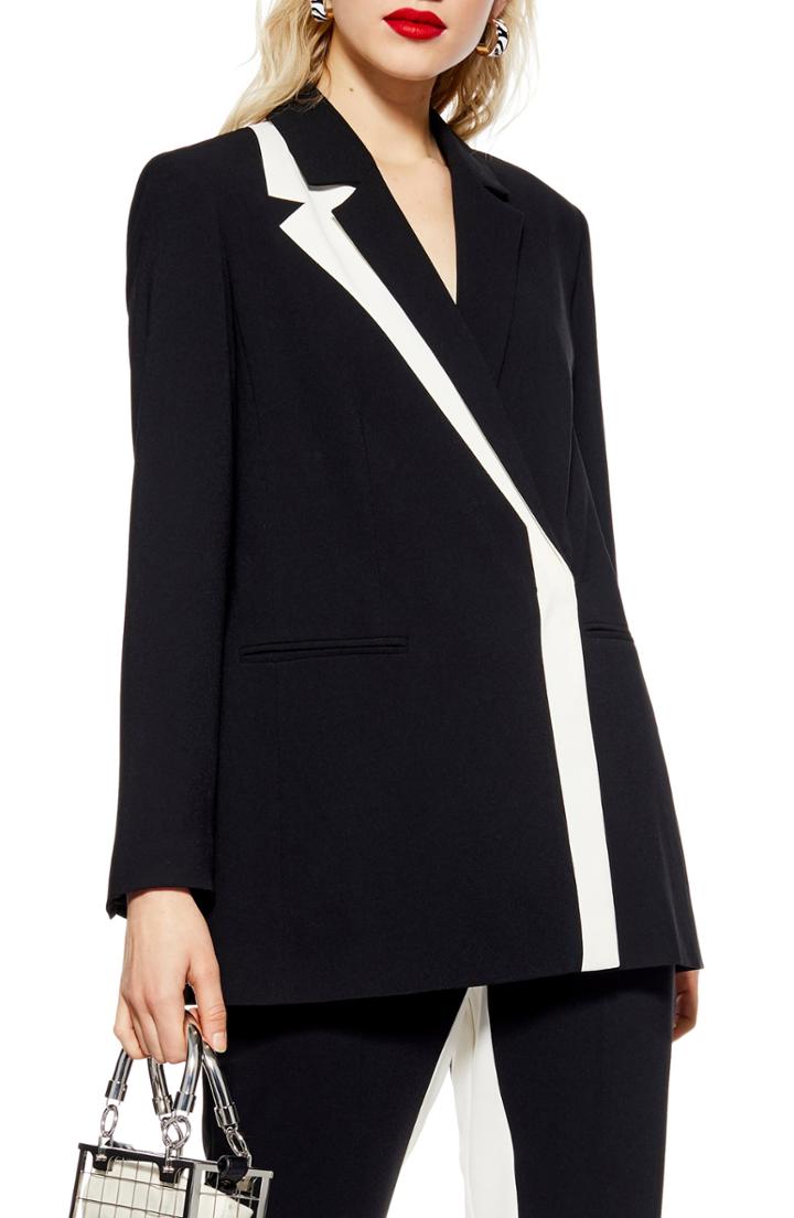 Women's Topshop Colorblock Blazer Us (fits Like 0) - Black