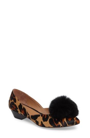 Women's Linea Paolo Camille Ii Genuine Calf Hair D'orsay Pump With Genuine Rabbit Fur Pompom M - Brown