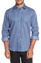 Men's Bugatchi Classic Fit Striped Twill Sport Shirt, Size - Blue