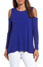 Petite Women's Vince Camuto Cold Shoulder Mixed Media Top, Size P - Blue