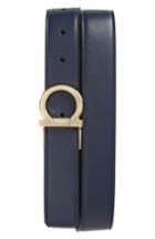 Men's Salvatore Ferragamo Reversible Gancio Buckle Leather Belt - Blue Marine/ Nero