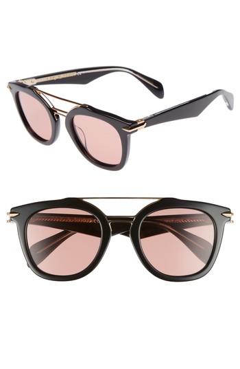 Women's Rag & Bone 50mm Round Aviator Sunglasses - Black/ Gold/ Bronze