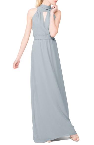 Women's Ceremony By Joanna August 'riggs' Halter V-neck Chiffon Gown - Blue