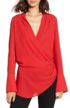 Women's Trouve Long Sleeve Wrap Blouse, Size - Red